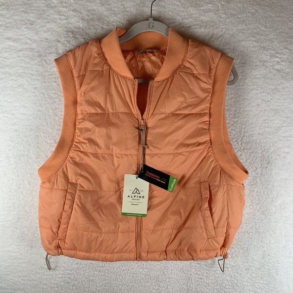 Alpine Design Puffer Vest Jacket Women's Large Orange Shortie Quilted 7173 - Picture 1 of 8